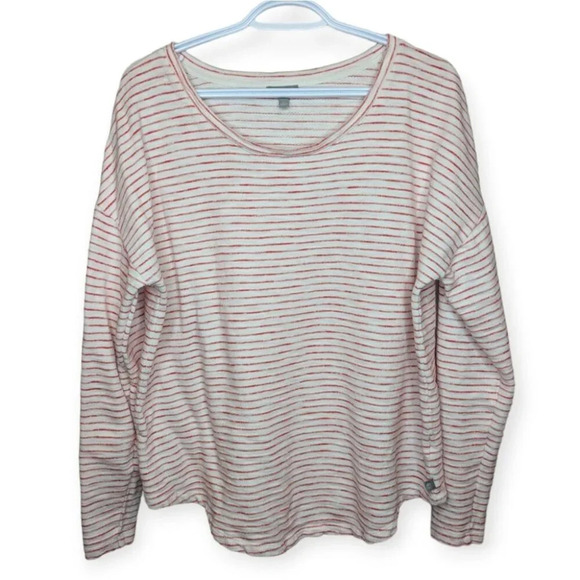 T by Talbots Red & White Stiped 100% Cotton Terry Cloth Long Sleeve Top Women L - Picture 1 of 8